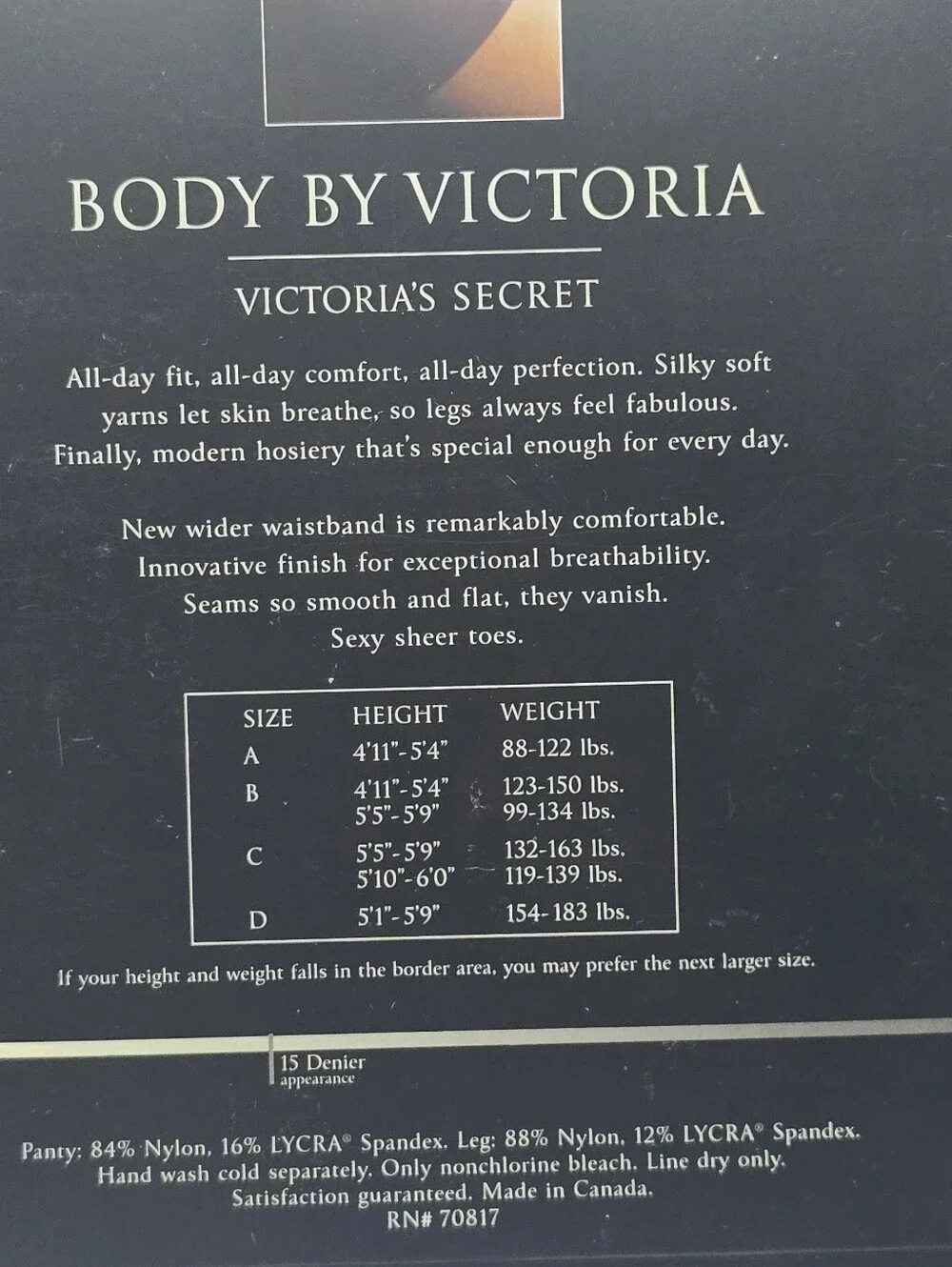 Victoria's Secret Body By Victoria Control Top Size B 15 Denier ALMOST BLACK